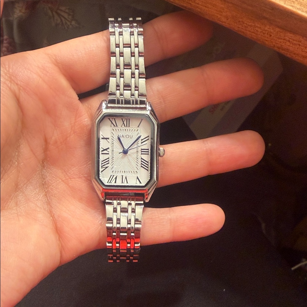 Silver Stainless Steel Watch with Roman Numerals